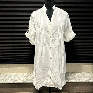 Club Z Collection Women’s White Button Front Cotton Swimsuit Tunic Small‎ NWT